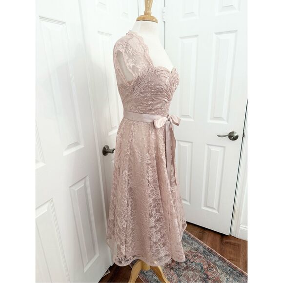 Adrianna Papell Womens Pink Lace Sweatheart Neck A Line Midi Dress Size 6 NWT - Picture 3 of 6